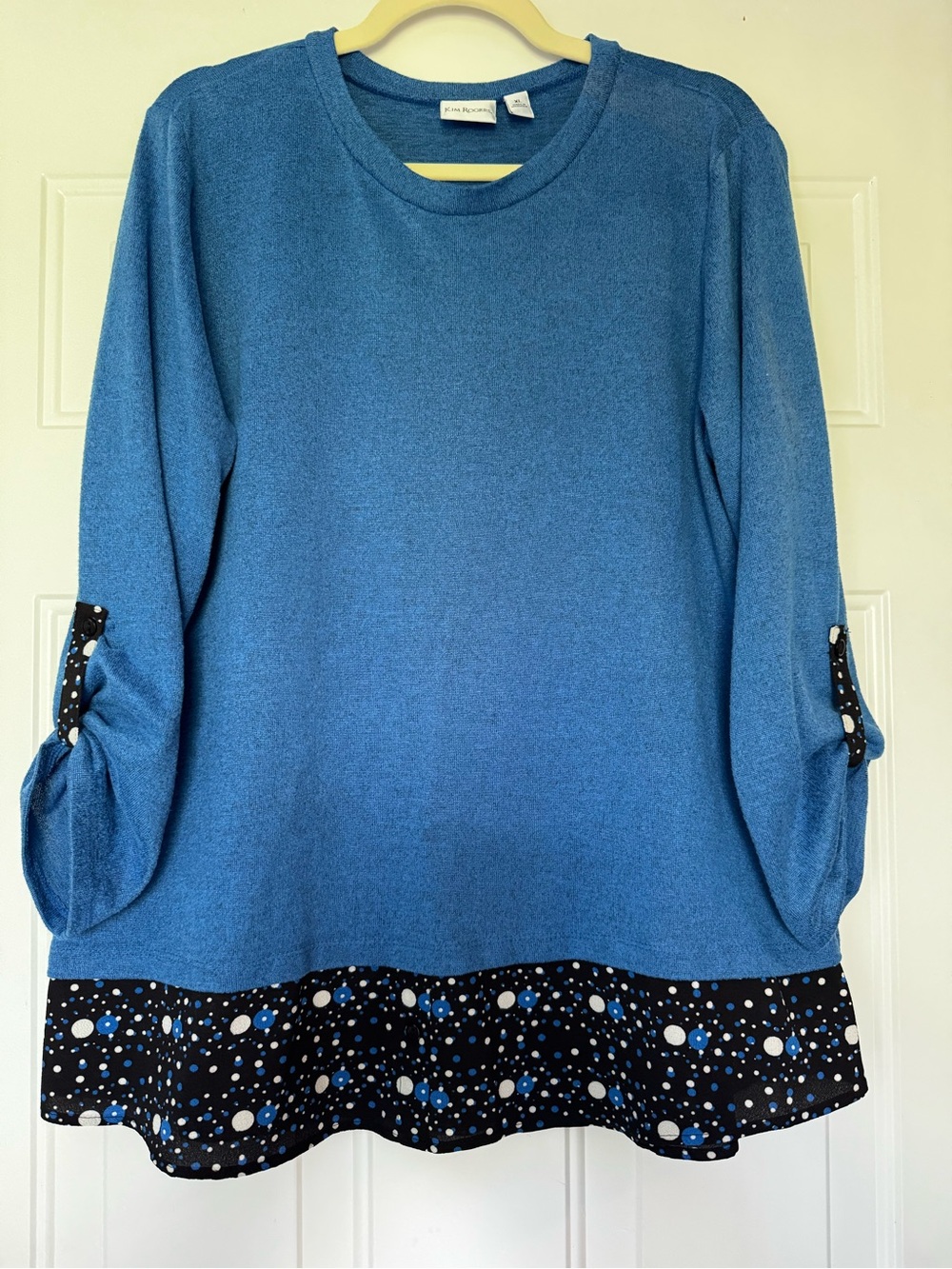 Kim Rogers Women’s XL Long Sleeve Blouse with Polka Dot Hem and Split Back